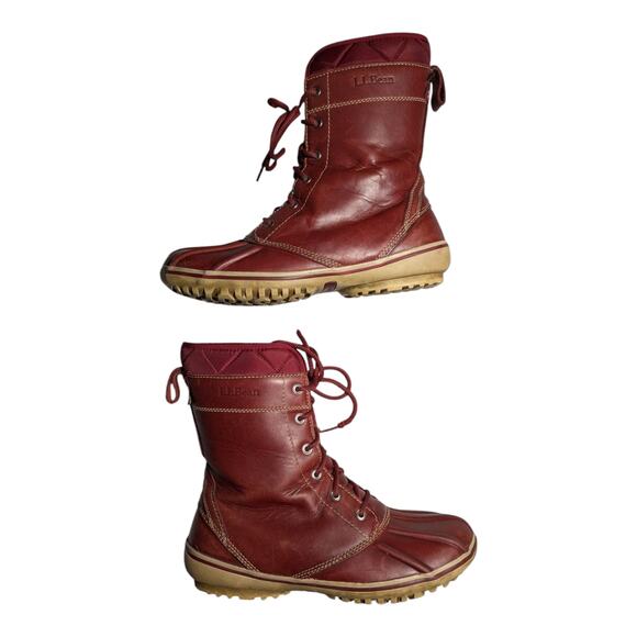 LL Bean Bar Harbor Tek 2.5 Red Leather Insulated Lace Up Duck Boots Women's Sz 8 - Picture 1 of 6
